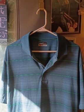 Men's Striped Polo Shirt - Blue with Green Accents Grand Slam XL